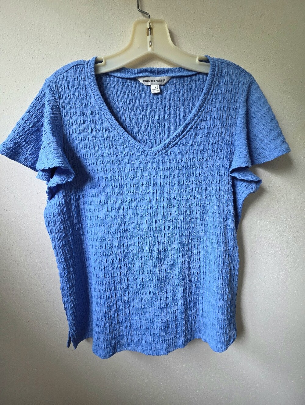 New! Blue Short Ruffle Sleeve Top